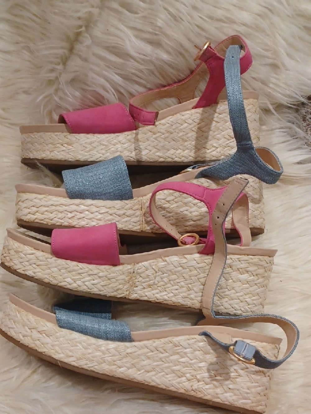 crown & ivy Pink and Blue Espadrille Platform Wedge Sandals